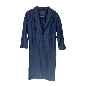 Vintage blue Jacqueline Ferrar leather trench coat. Oversized. Size small.